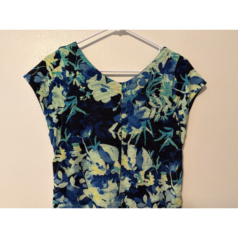 Title Nine Reversible Dress 2 In 1 Navy Blue & Floral Medium Rouched Sides New - Picture 7 of 13